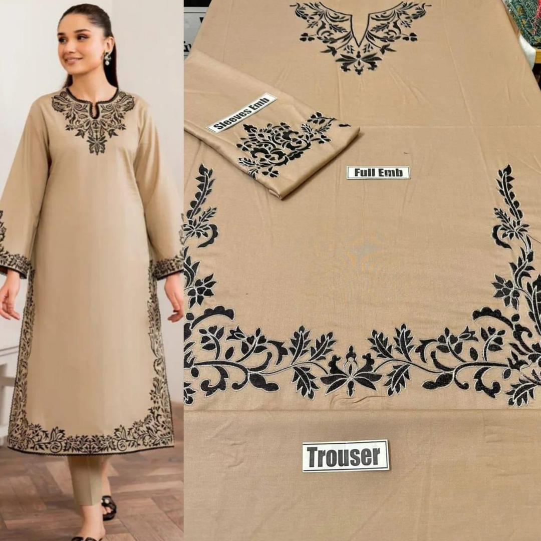 2 Pcs Women's Unstitched Embroidered Suit