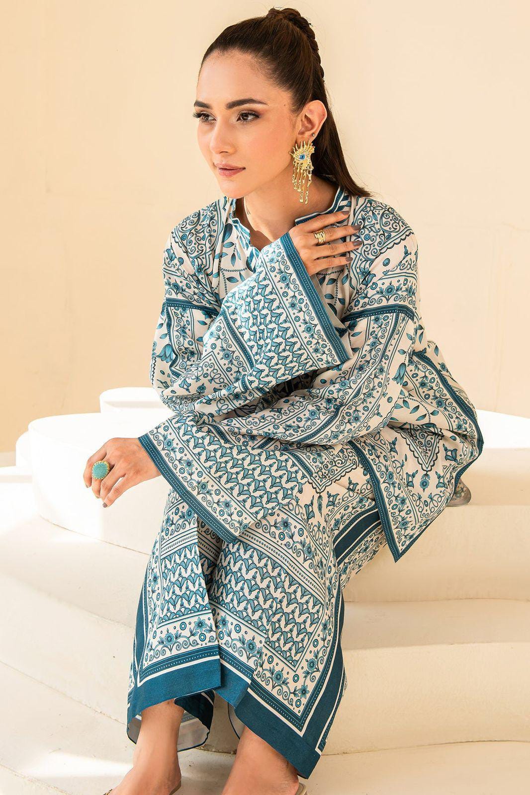 Stylish Printed Lawn Suit for Women - 2 Pcs Set with Cut Work Neckline