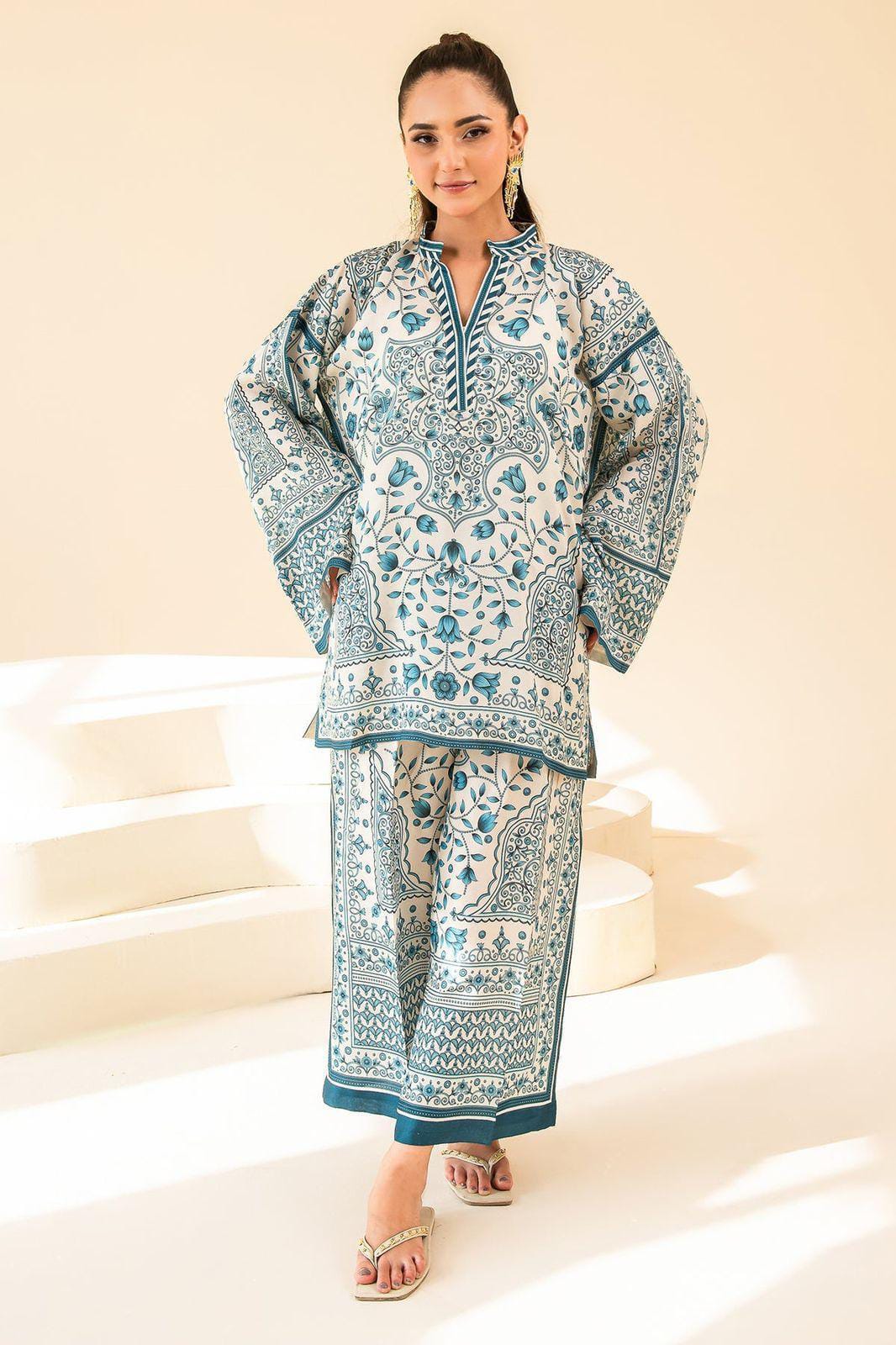 Stylish Printed Lawn Suit for Women - 2 Pcs Set with Cut Work Neckline