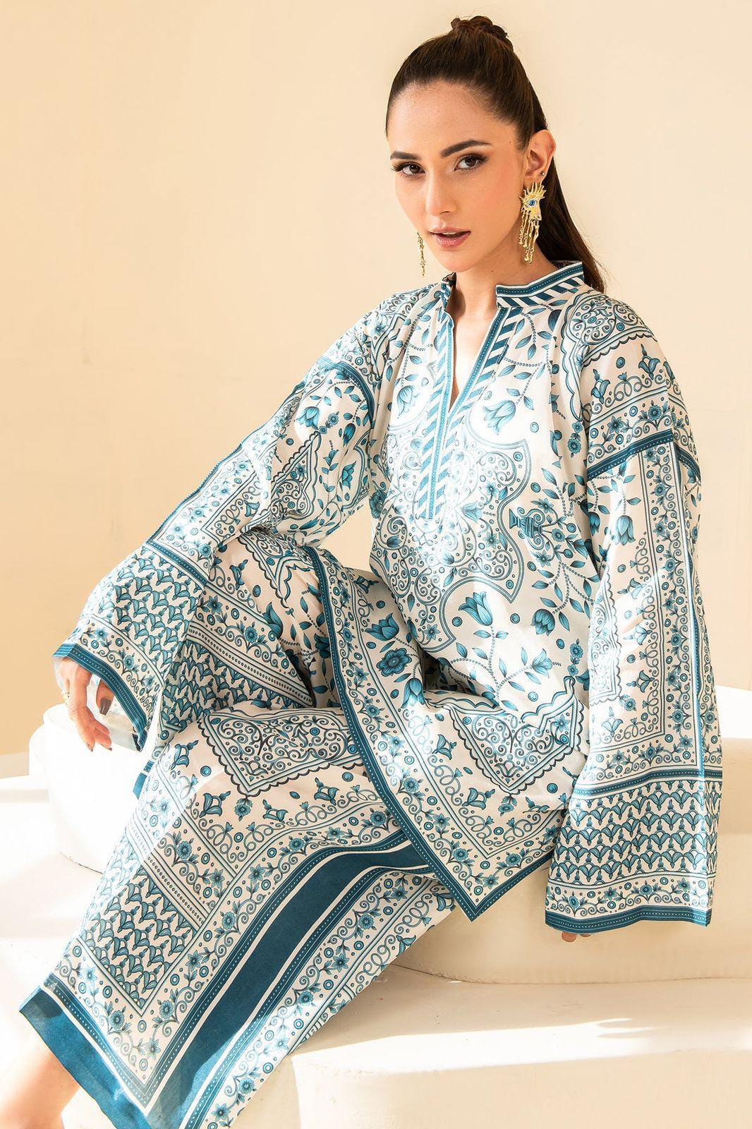 Stylish Printed Lawn Suit for Women - 2 Pcs Set with Cut Work Neckline