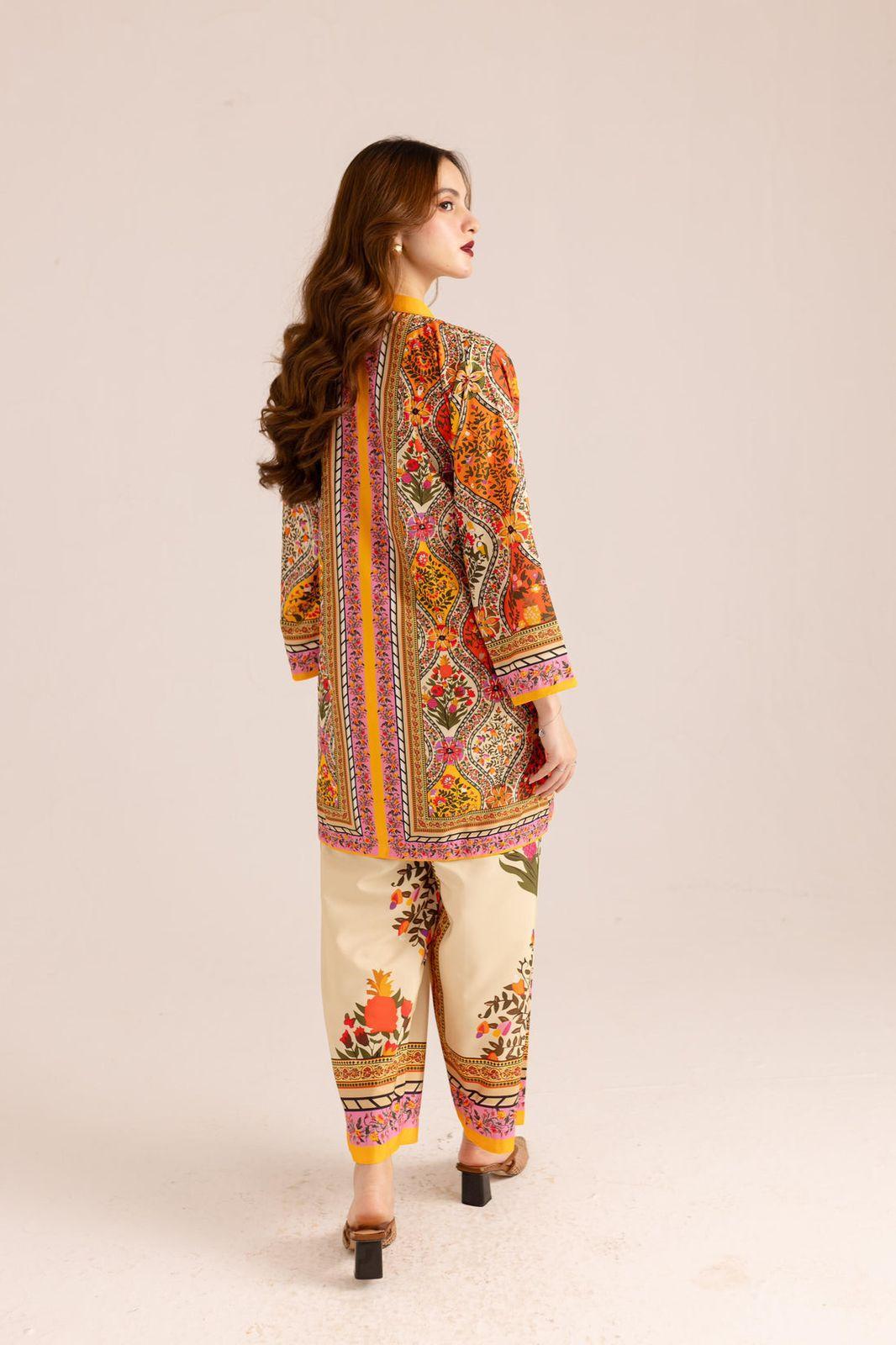 Stylish Printed Lawn Suit for Women - 2 Pcs Set with Cut Work Neckline