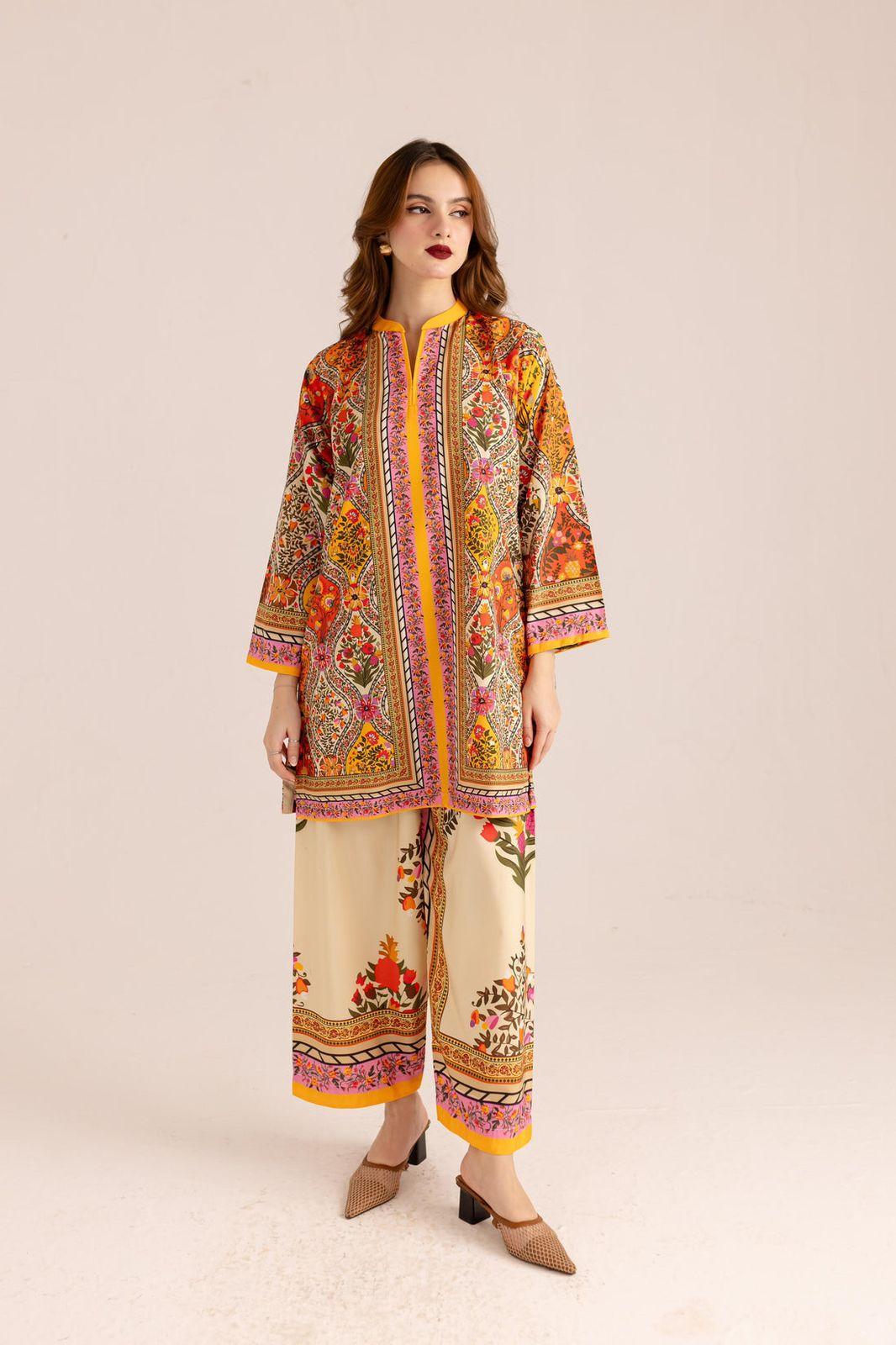 Stylish Printed Lawn Suit for Women - 2 Pcs Set with Cut Work Neckline
