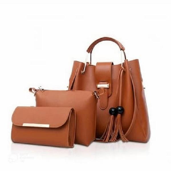 Girl's PU Leather Plain Hand Bag Set