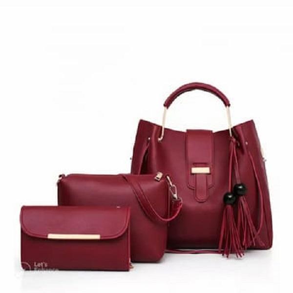 Girl's PU Leather Plain Hand Bag Set