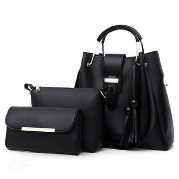 Girl's PU Leather Plain Hand Bag Set