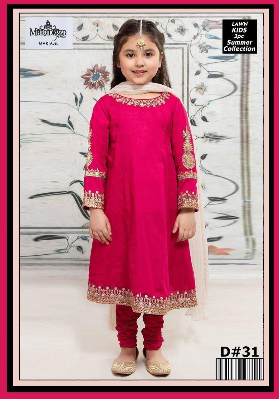 Charming Girl's 3 Pcs Embroidered Lawn Suit with Dupatta