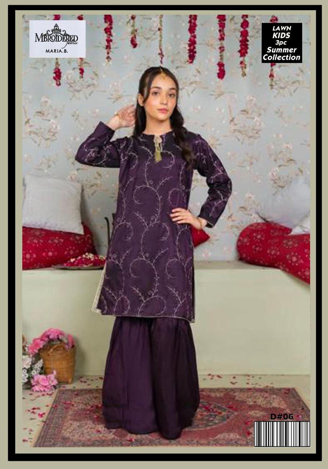 Charming Girl's 3 Pcs Embroidered Lawn Suit with Dupatta