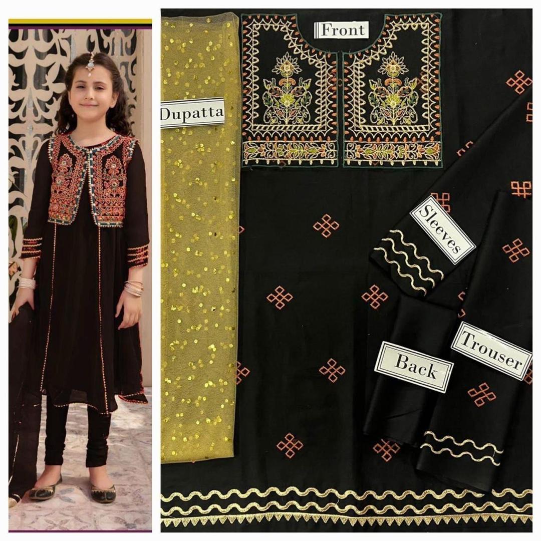 Charming Girl's 3 Pcs Embroidered Lawn Suit with Dupatta