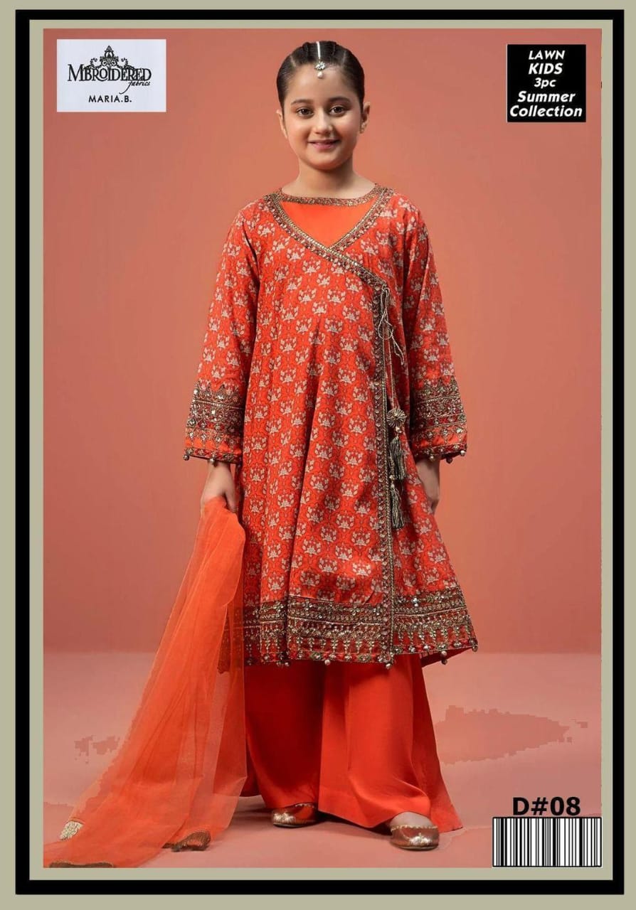Charming Girl's 3 Pcs Embroidered Lawn Suit with Dupatta