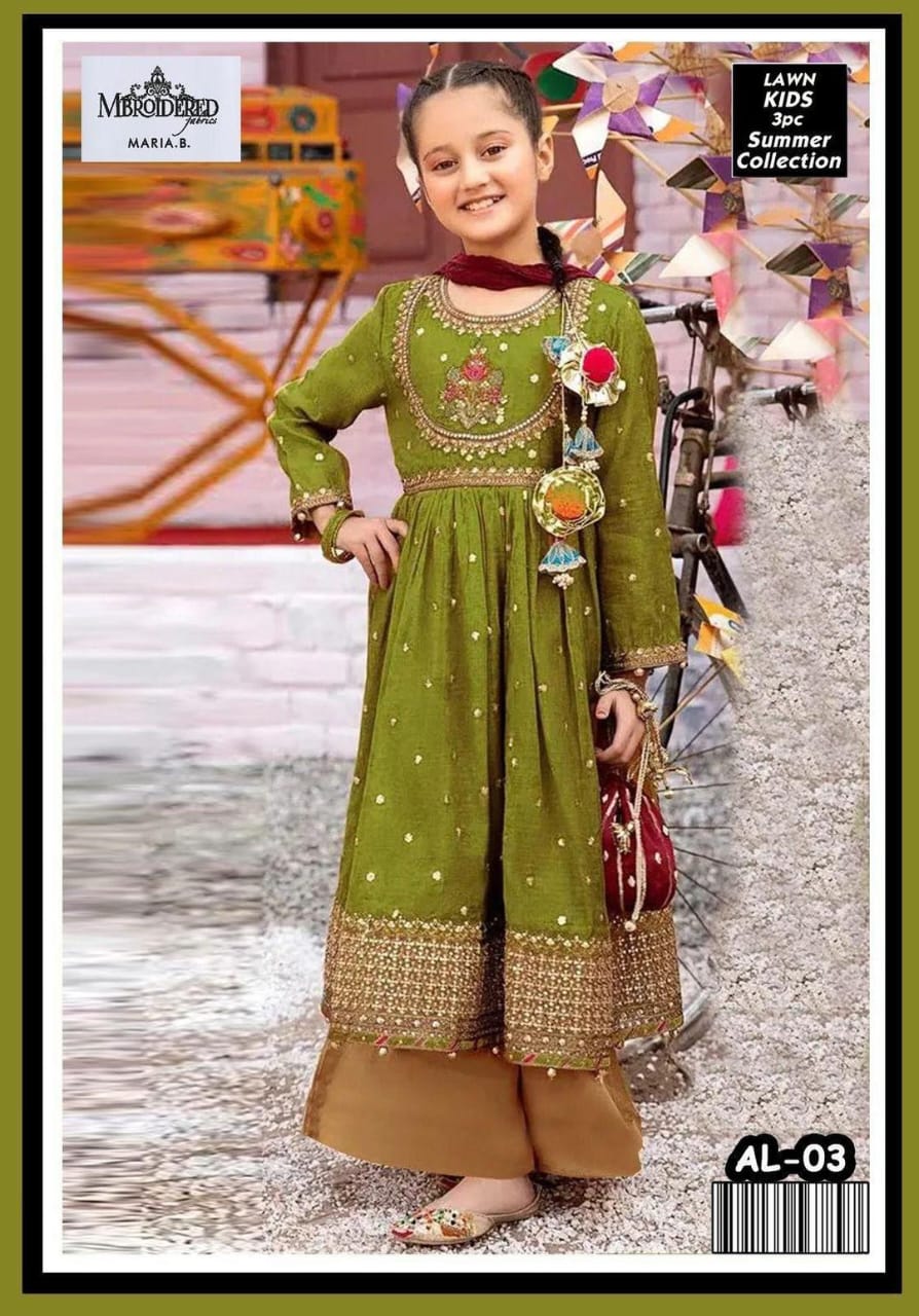 Charming Girl's 3 Pcs Embroidered Lawn Suit with Dupatta