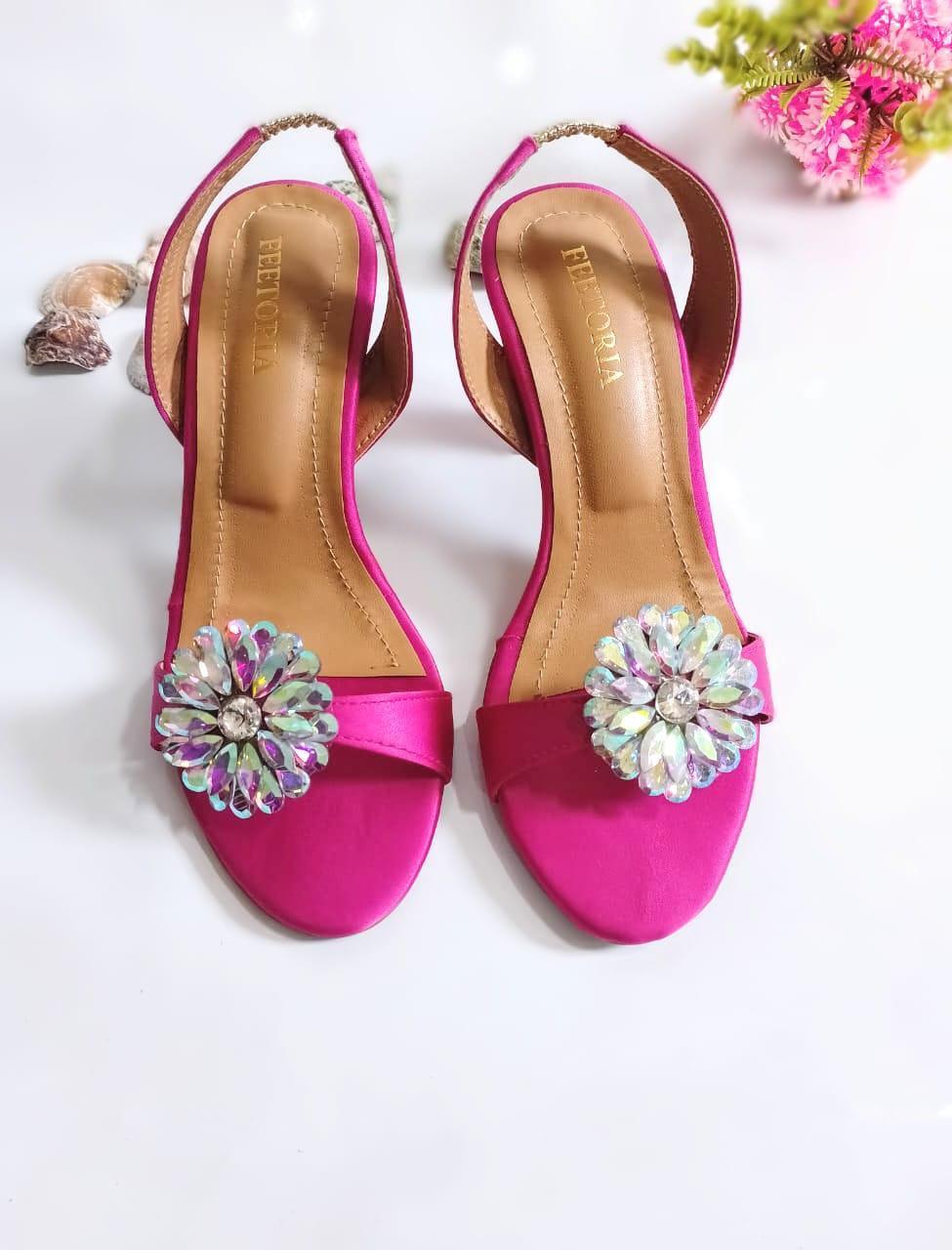 Stylish Women's Synthetic Leather Fancy Block Heels - Pink - 1 Pcs