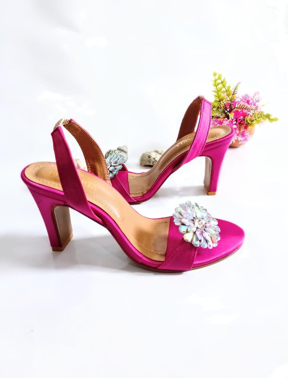 Stylish Women's Synthetic Leather Fancy Block Heels - Pink - 1 Pcs