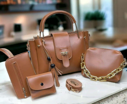 Stylish Leather Hand Bag Set for Girls - 4 Pcs in Chic Colors