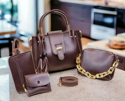 Stylish Leather Hand Bag Set for Girls - 4 Pcs in Chic Colors