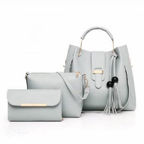 Girl's PU Leather Plain Hand Bag Set