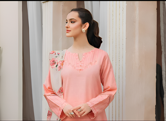 3 Pcs Women's Unstitched Embroidered