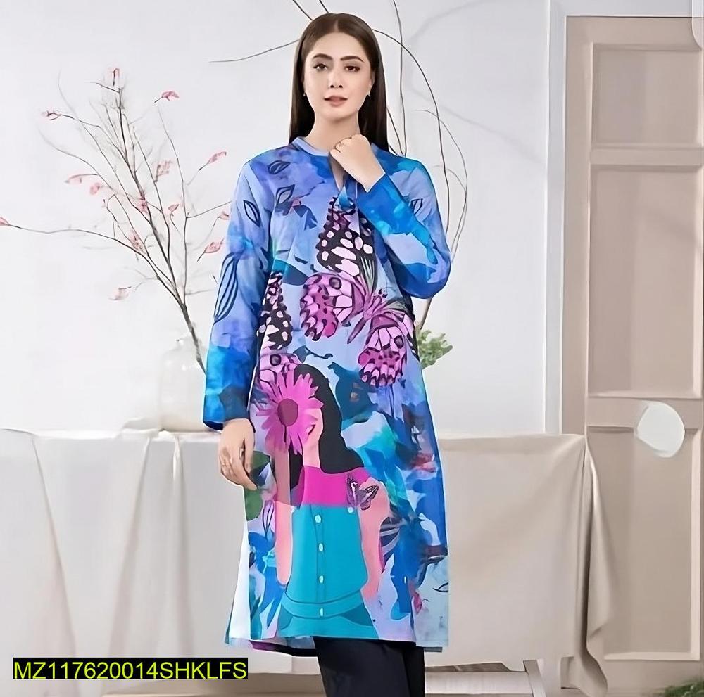1 Pc Women's Unstitched Swiss Lawn Printed Shirt
