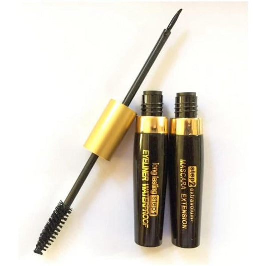 2-in-1 Waterproof Volumizing Mascara Liner - Smudge Proof, Black