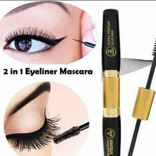 2-in-1 Waterproof Volumizing Mascara Liner - Smudge Proof, Black