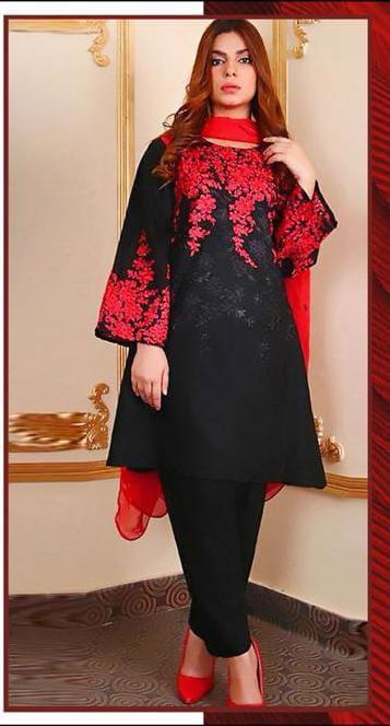 2 pcs women's unstitched embroidered suit