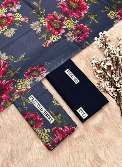 2 Pcs Women's Unstitched Digital Print Suit