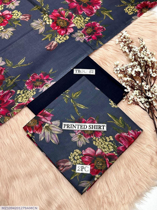 2 Pcs Women's Unstitched Digital Print Suit