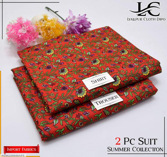 2 Pcs Women's Unstitched Printed Suit