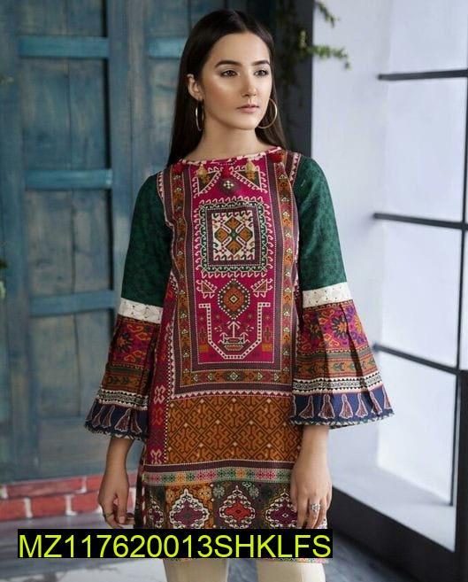 1-Piece Women's Unstitched Swiss Lawn Printed Shirt