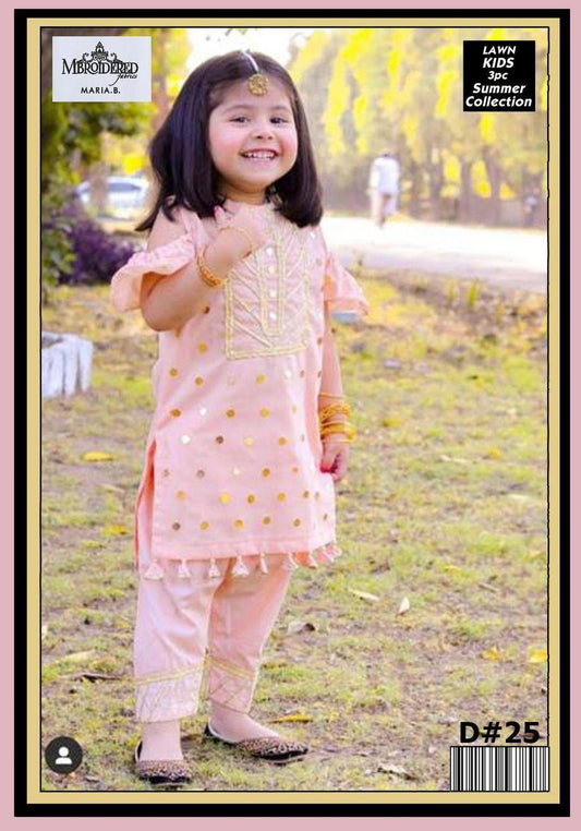 Charming Girl's 3 Pcs Embroidered Lawn Suit with Dupatta