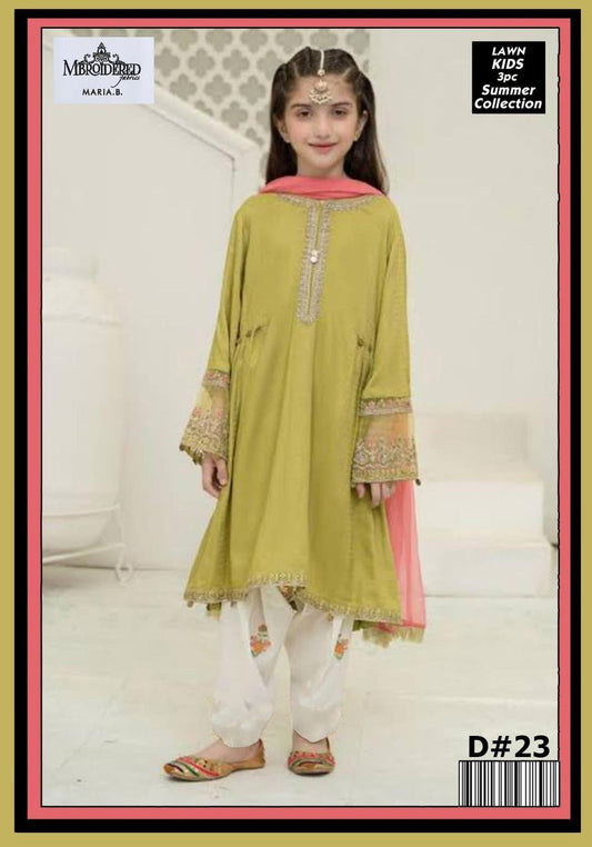 Charming Girl's 3 Pcs Embroidered Lawn Suit with Dupatta