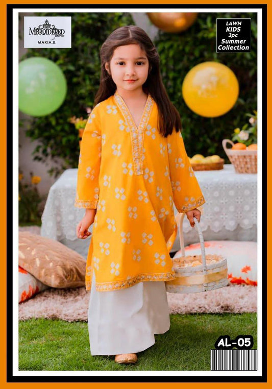 Charming Girl's 3 Pcs Embroidered Lawn Suit with Dupatta