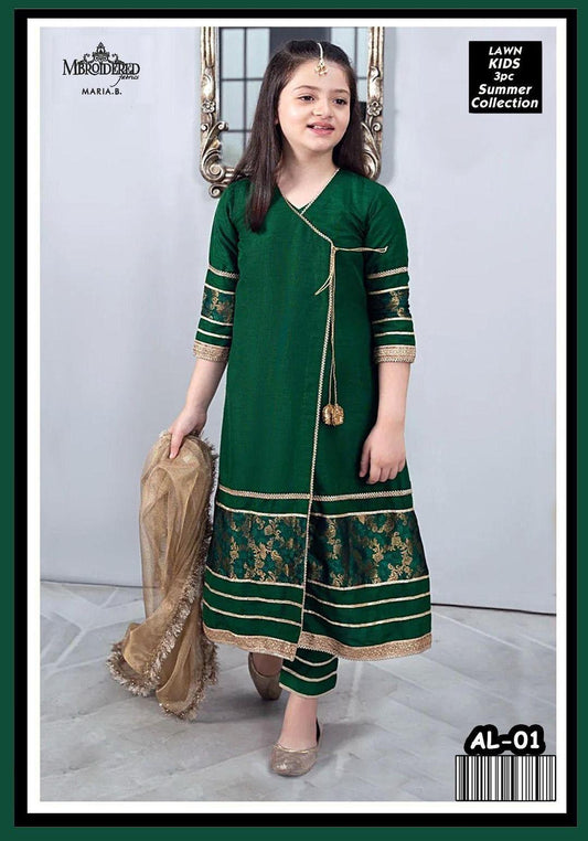 Charming Girl's 3 Pcs Embroidered Lawn Suit with Dupatta