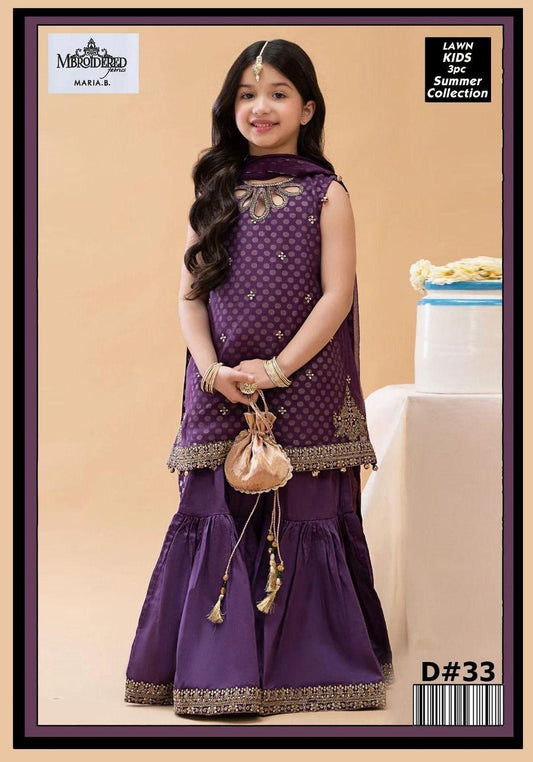 Charming Girl's 3 Pcs Embroidered Lawn Suit with Dupatta