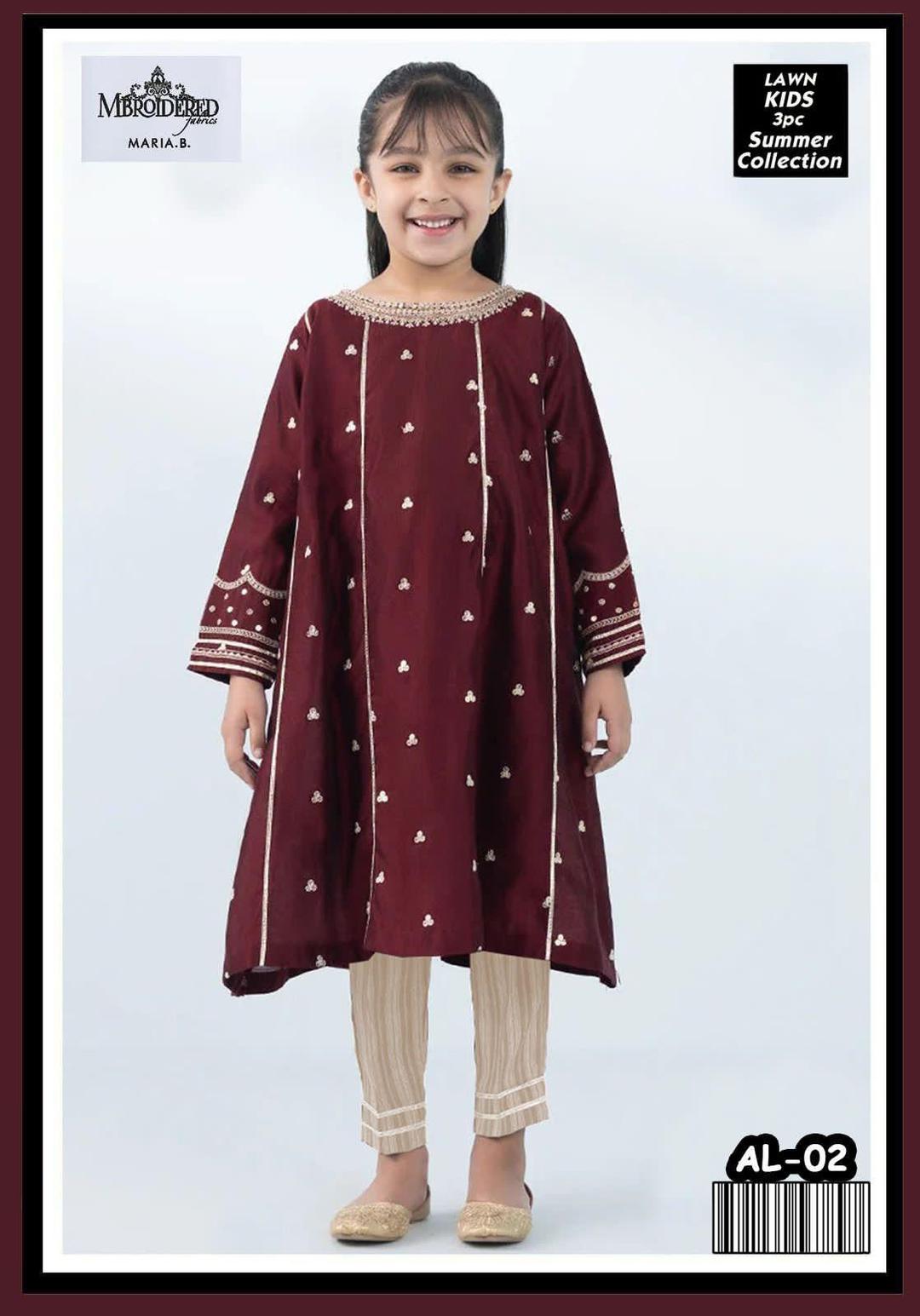 Charming Girl's 3 Pcs Embroidered Lawn Suit with Dupatta