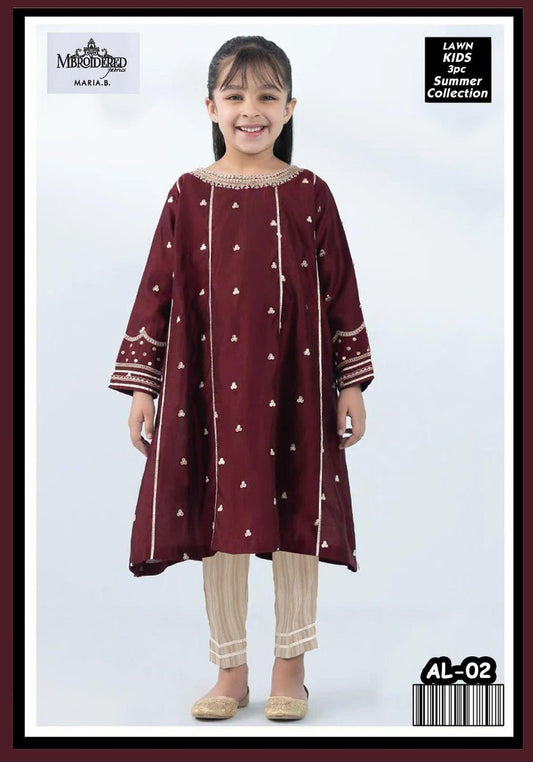 Charming Girl's 3 Pcs Embroidered Lawn Suit with Dupatta