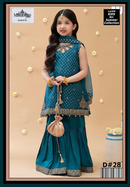 Charming Girl's 3 Pcs Embroidered Lawn Suit with Dupatta