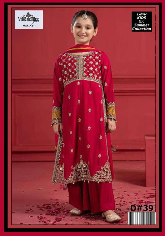 Charming Girl's 3 Pcs Embroidered Lawn Suit with Dupatta