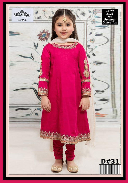 Charming Girl's 3 Pcs Embroidered Lawn Suit with Dupatta