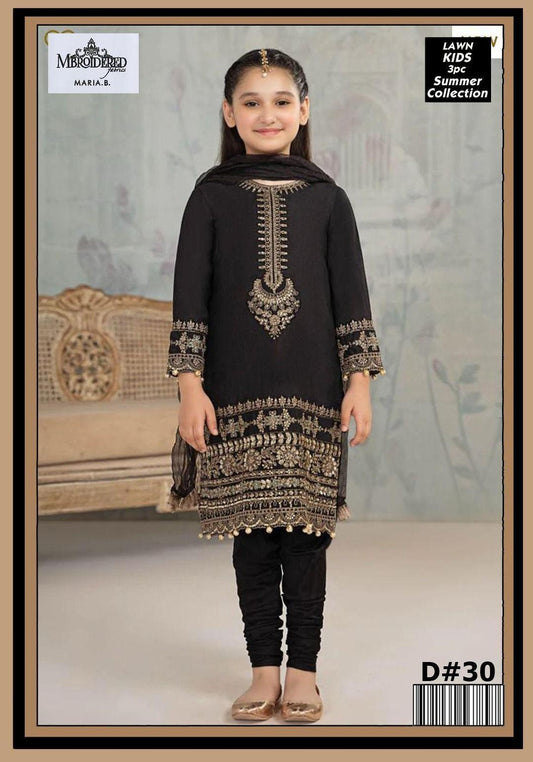 Charming Girl's 3 Pcs Embroidered Lawn Suit with Dupatta