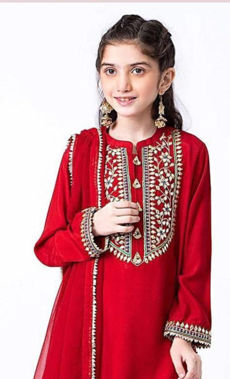 Charming Girl's 3 Pcs Embroidered Lawn Suit with Dupatta