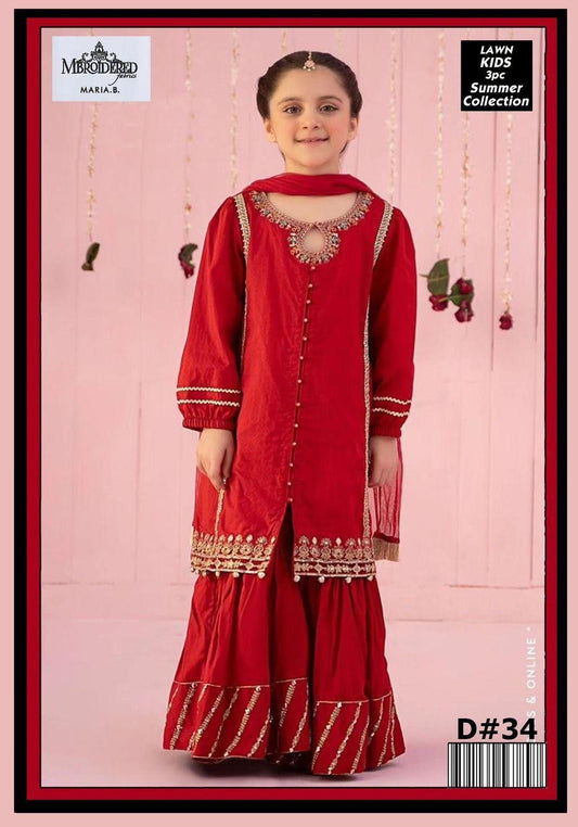 Charming Girl's 3 Pcs Embroidered Lawn Suit with Dupatta