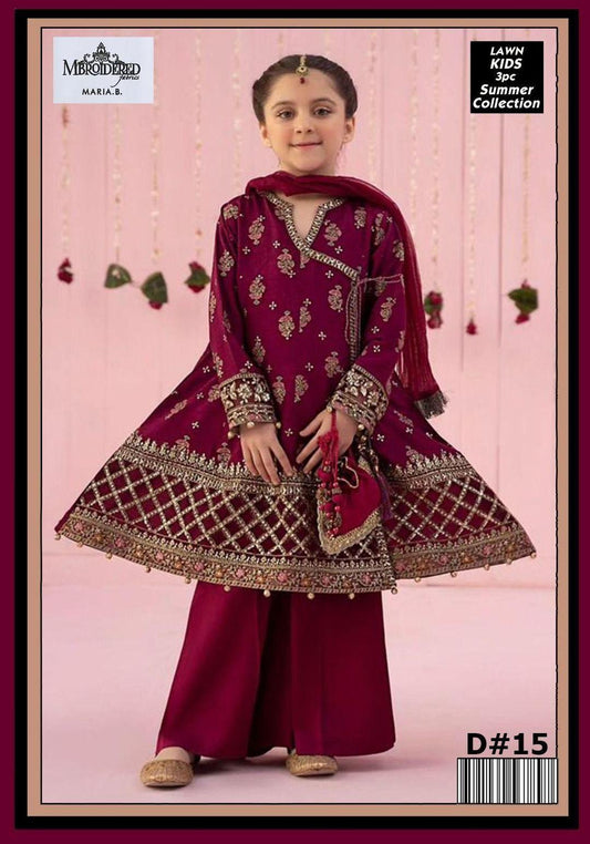Charming Girl's 3 Pcs Embroidered Lawn Suit with Dupatta
