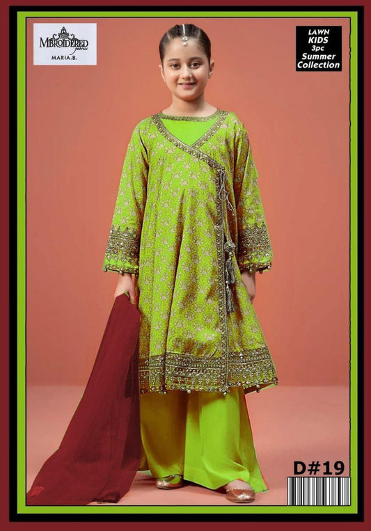 Charming Girl's 3 Pcs Embroidered Lawn Suit with Dupatta