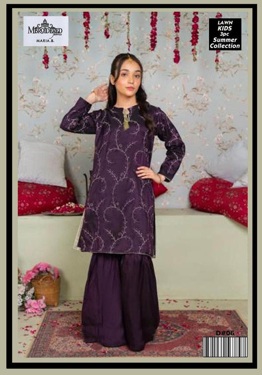 Charming Girl's 3 Pcs Embroidered Lawn Suit with Dupatta