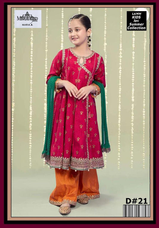 Charming Girl's 3 Pcs Embroidered Lawn Suit with Dupatta