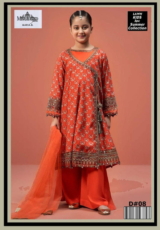Charming Girl's 3 Pcs Embroidered Lawn Suit with Dupatta