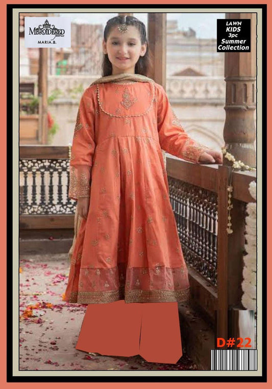Charming Girl's 3 Pcs Embroidered Lawn Suit with Dupatta