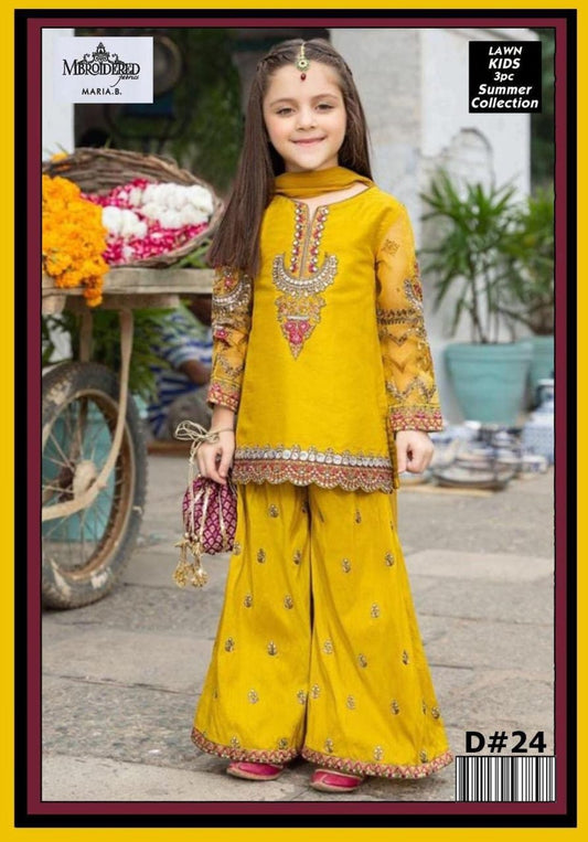 Charming Girl's 3 Pcs Embroidered Lawn Suit with Dupatta