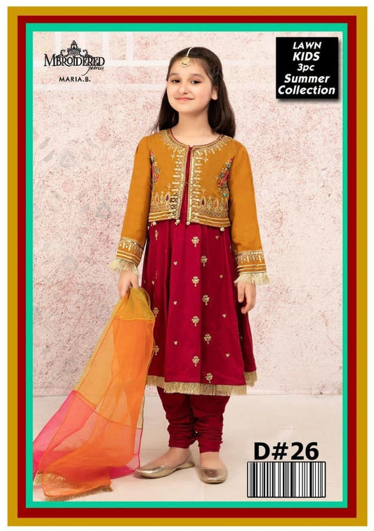 Charming Girl's 3 Pcs Embroidered Lawn Suit with Dupatta