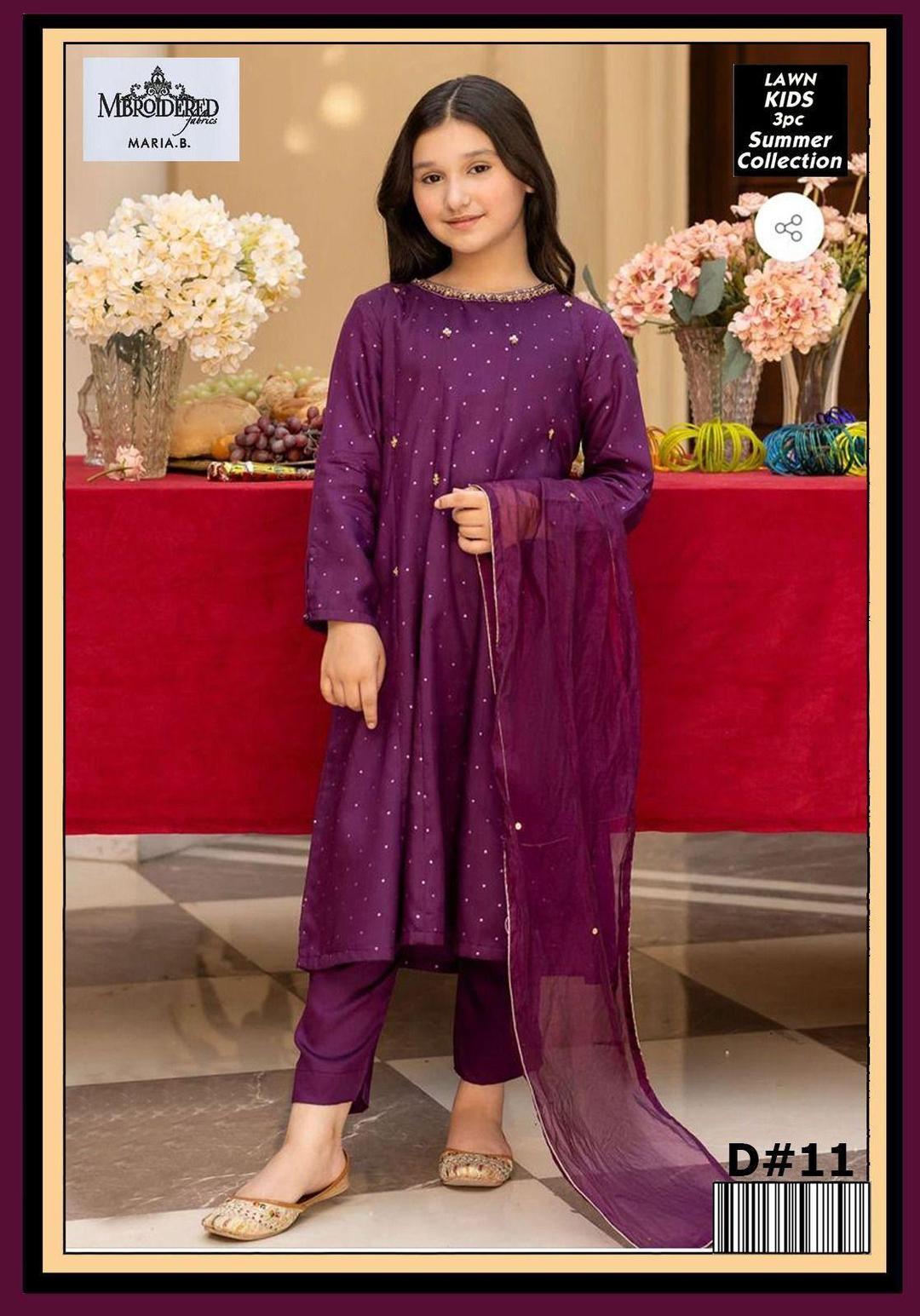 Charming Girl's 3 Pcs Embroidered Lawn Suit with Dupatta